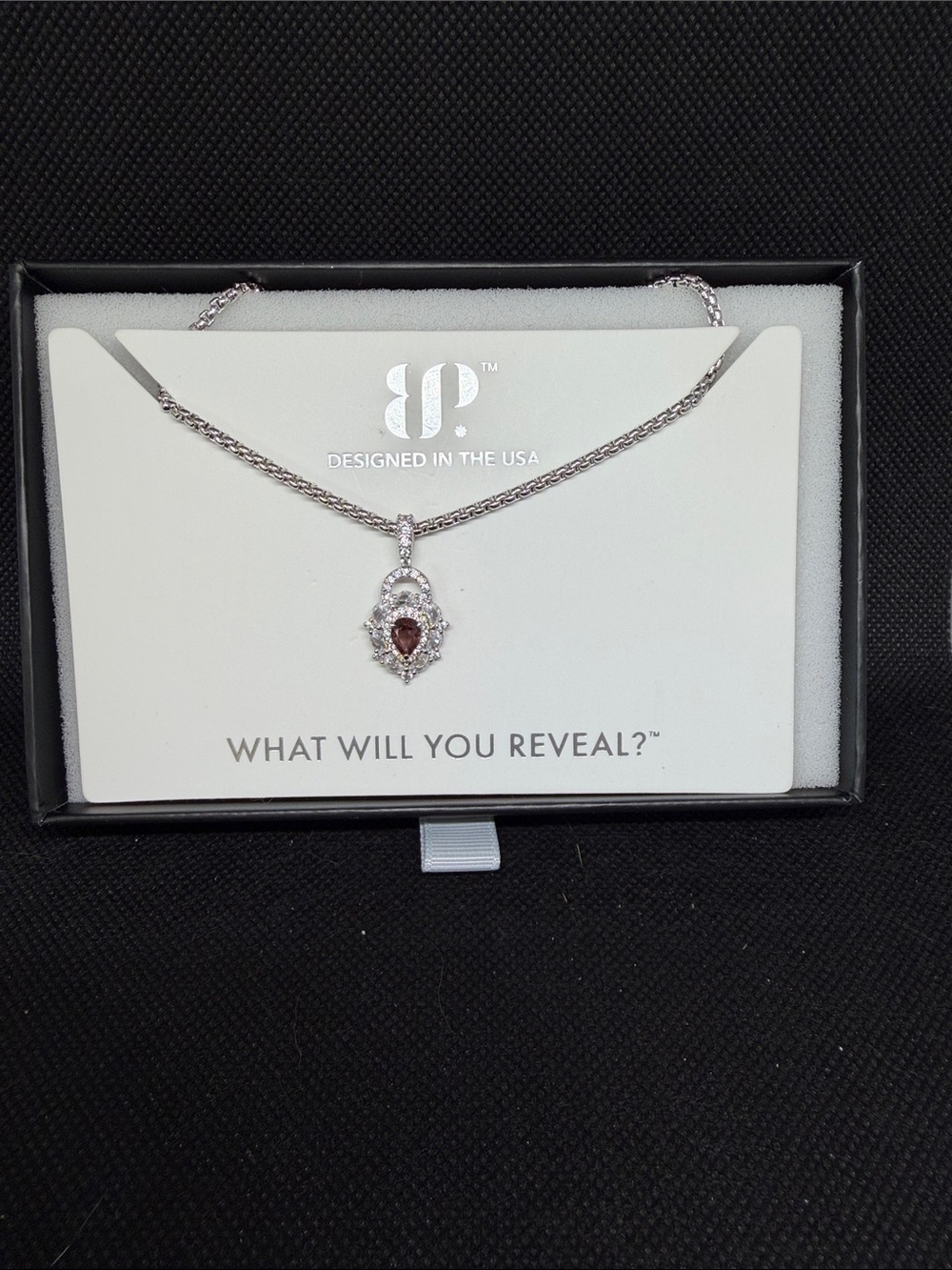 Dark Rubellite on Rhodium Pendant Necklace